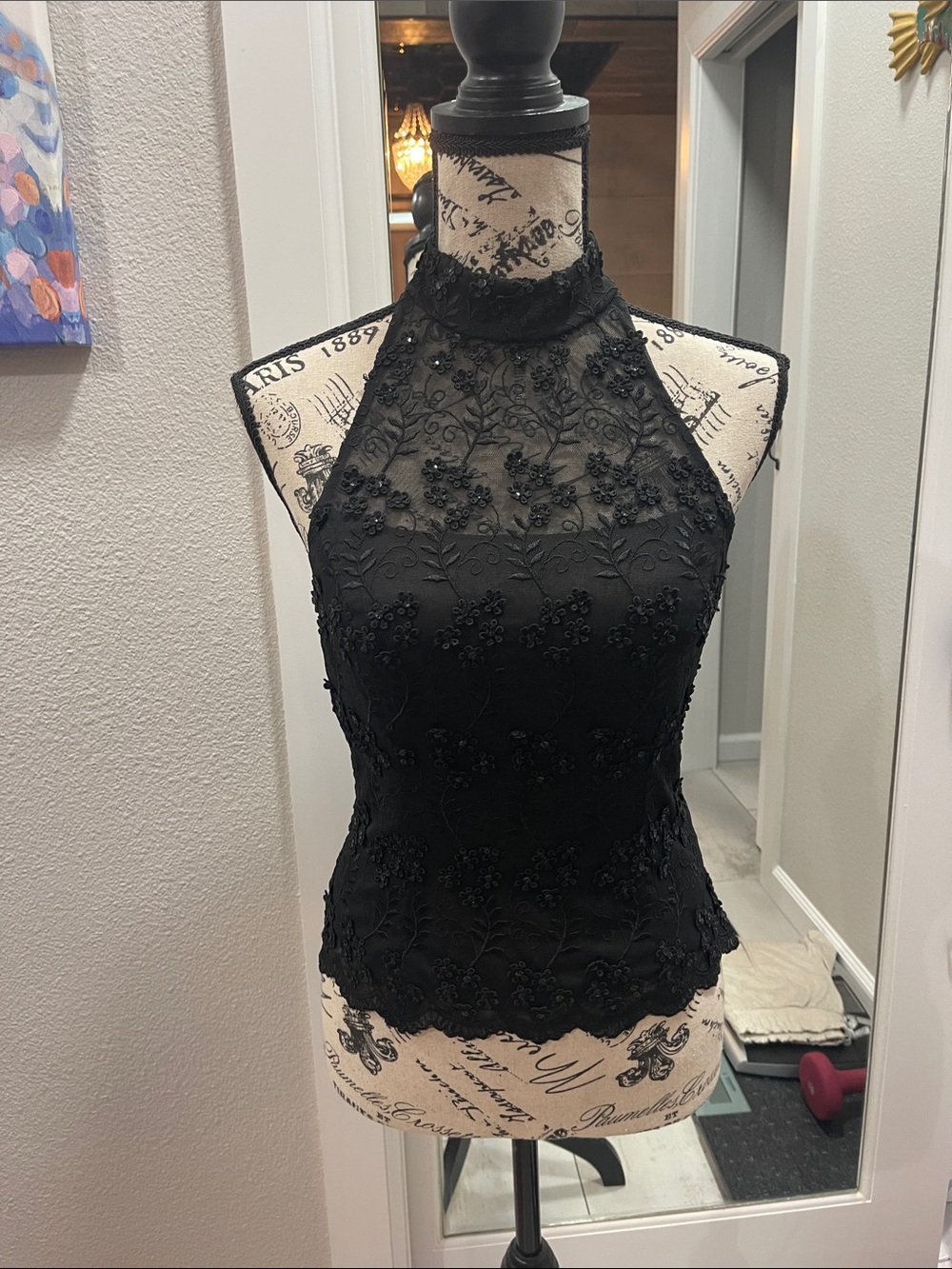 Cache Black Lace Halter Neck Embellished Tank Top